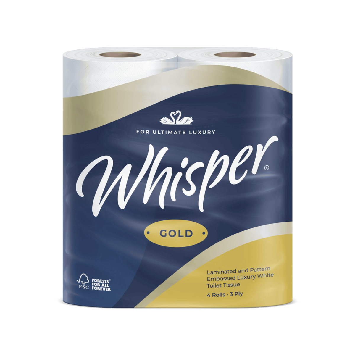 Whisper Gold 3 Ply Luxury Toilet Roll White 40 Rolls STR018 - Premium Soft Tissue