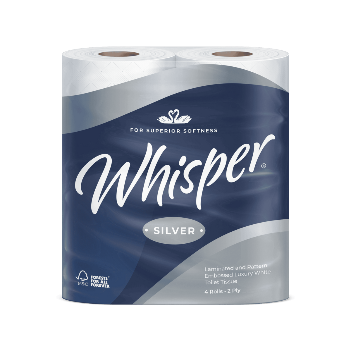 Whisper Silver 2 Ply Toilet Roll White 40 Rolls STR017 - Soft Luxury Toilet Tissue