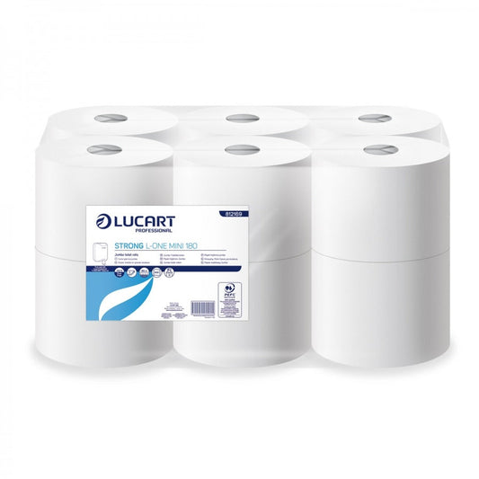 Lucart Strong L-One Mini 180 Centre Pull Toilet Rolls - 2 Ply White 12 Pack