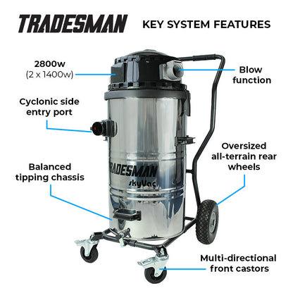 skyVac Tradesman Gutter Vacuum Package 2800W - Commercial Dual Motor Gutter Cleaning System