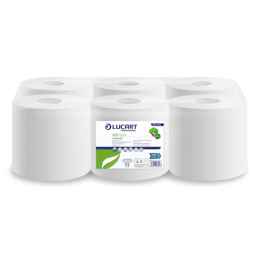 Pallet of Lucart Standard Centrefeed Rolls 2 Ply White ECO150W - 77 Packs of 6 Rolls 852495