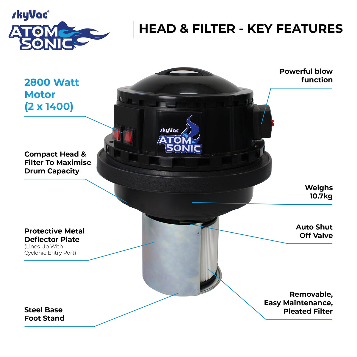 skyVac Atom Sonic Gutter Cleaning Vacuum System - Compact Professional High Reach Vacuum