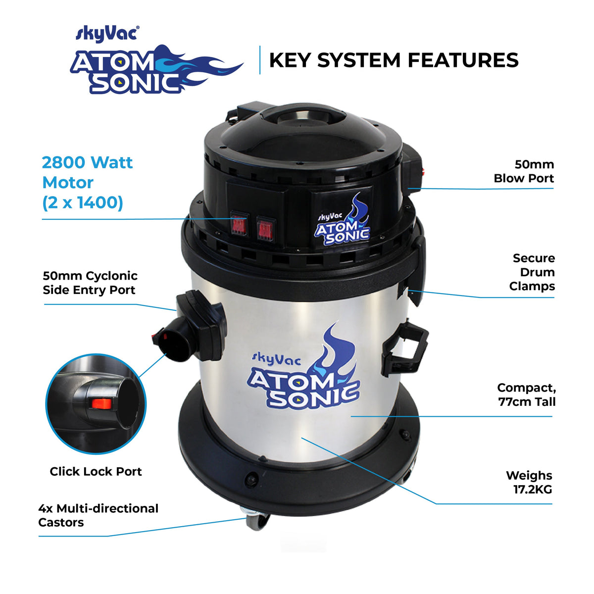 skyVac Atom Sonic Gutter Cleaning Vacuum System - Compact Professional High Reach Vacuum